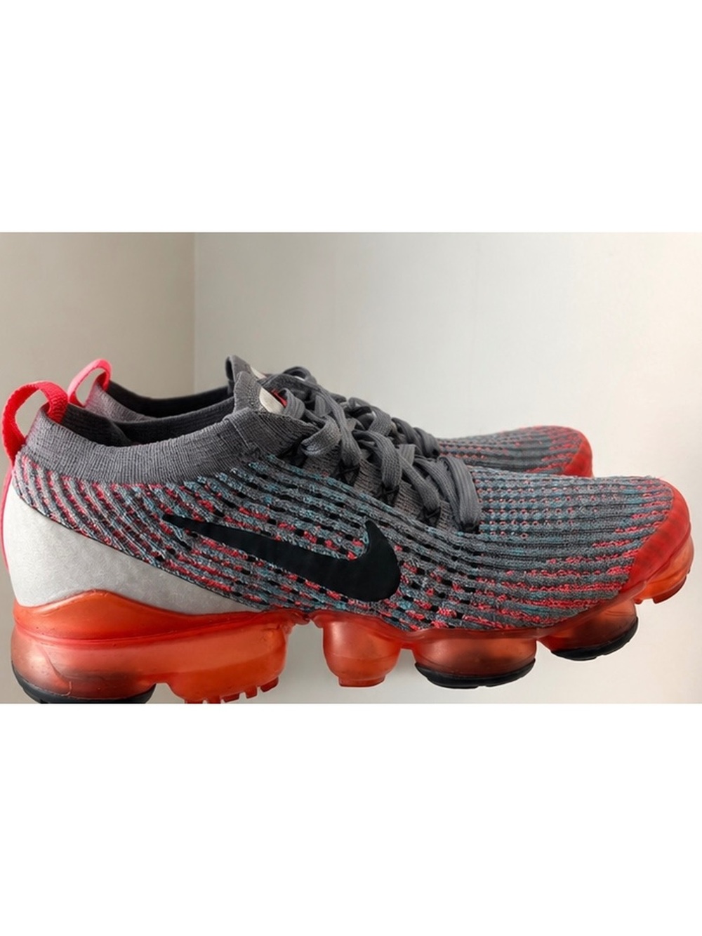 Nike Women’s VaporMax Flyknit Grey & red orange Athletic Sneakers